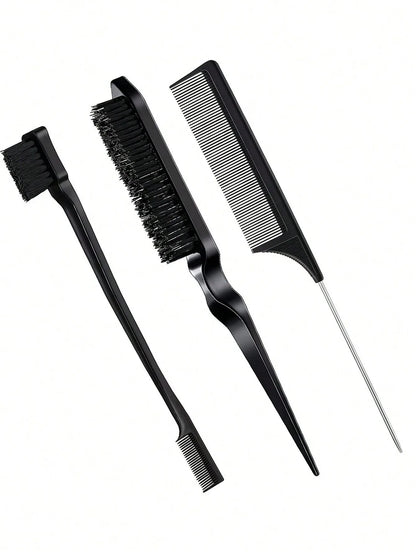 3pcs styling comb set with triple tear hair brush mouse tail comb edge brush,salon hair styling tool Special for real hair wigs