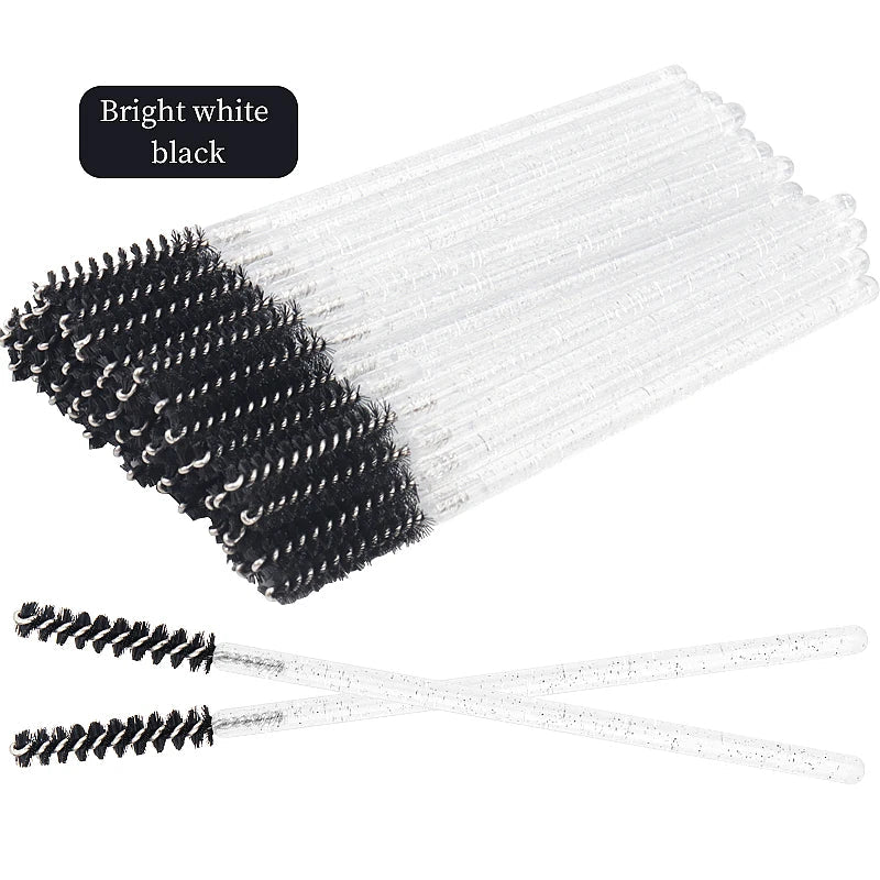 NEW 50Pcs Makeup Eyelash Brushes Disposable Crystal Eyebrow brush Diamond Handle Mascara Wand Applicator Lashes Extension Tools RELUX.STORE