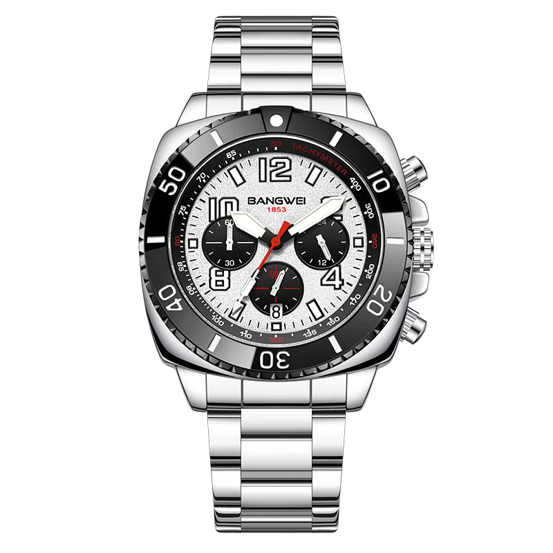 BANGWEI 2025 Luxury Watches Men Fashion Sports Quartz Wristwatches 30M Waterproof Luminous Chronograph Mens Watch Reloj Hombre