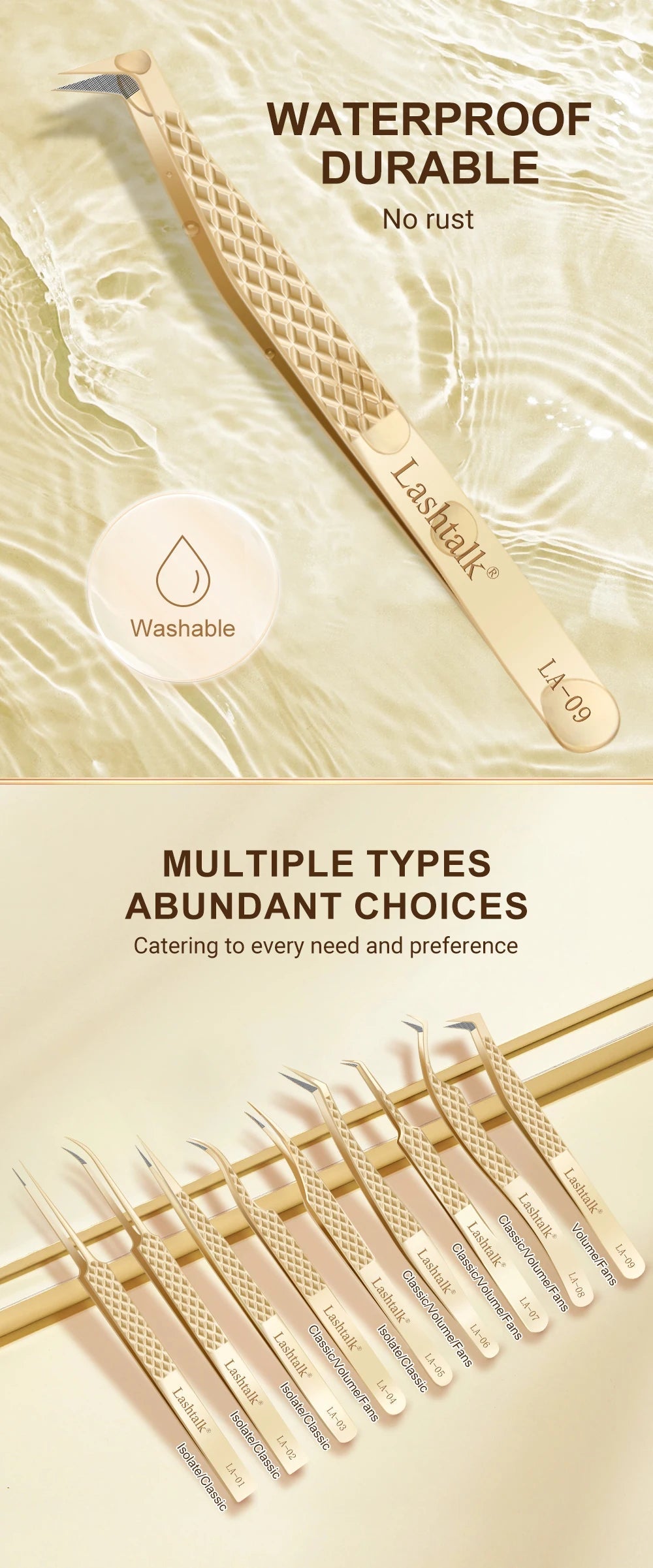 Lashtalk Precision Fiber Tip Tweezer Eyelash Extensions Diamond Grip Anti-Slip Premium Gold Stainless Steel Makeup With Box Pack RELUX.STORE