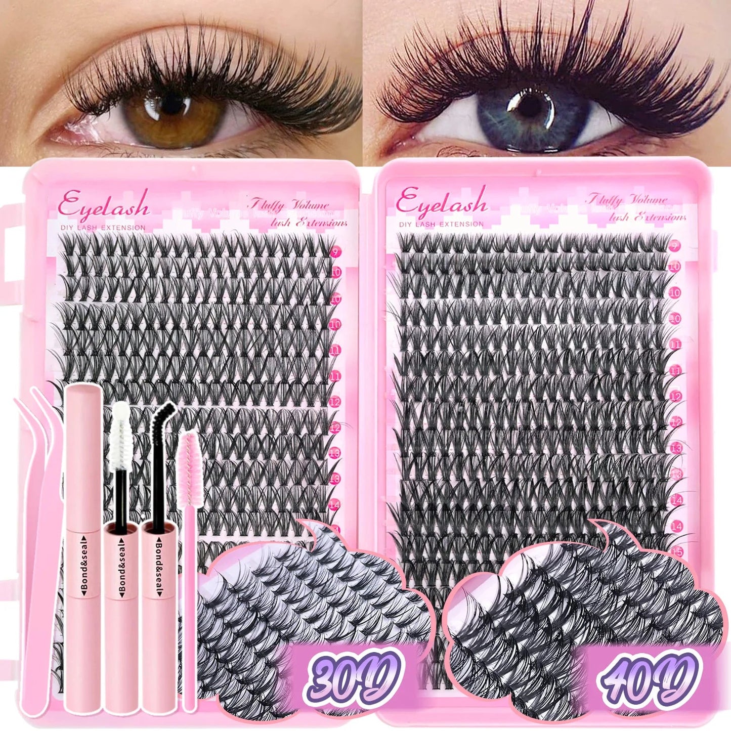 DIY Lash Extension Kit 720pcs Lash Clusters Individual Eyelashes Kit with Lash Bond and Seal Wispy Natural Mange Lashes RELUX.STORE