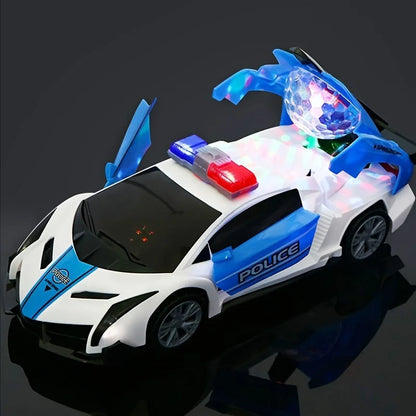 360° Rotating Police Car Toy with Sound & Light Electric Automatic Openable Doors Educational Vehicle Toy for Kids Children