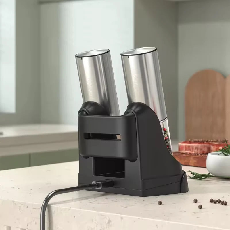 2-Pack Electric Salt & Pepper Grinder Set – USB Rechargeable 190ML Spice Mill with Adjustable Coarseness | Automatic Kitchen Grinder for Cooking & Dining