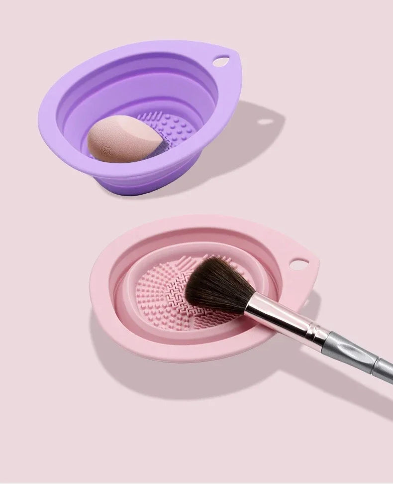 Silicone Makeup Brush Cleaner Folding Powder Puff Cleaning Bowl Eyeshadow Brushes Washing Soft Mat Beauty Tools Scrubber Box RELUX.STORE