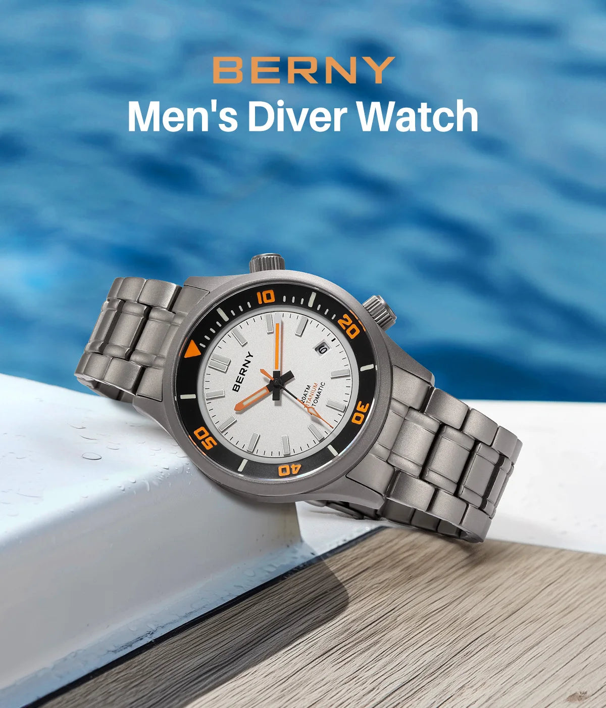 BERNY Automatic Full Titanium Diver Watch for Men Supper Luminous Sappire AR coated Miyota 8215 Compressor Mechanical Dive Watch
