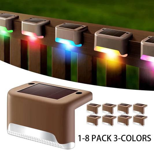 1-8 Pack Led Solar Step Lights Outdoor Fence Garden Lamp for Stairs Yard Patio Pathway Deck 3 Colors Waterproof RGB Sunlight RELUX.STORE