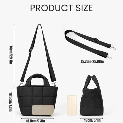 Adjustable Quilted Tote Bag Nylon Detachable Strap Puffer Bag Large Capacity with Zipper Crossbody Bag Travel
