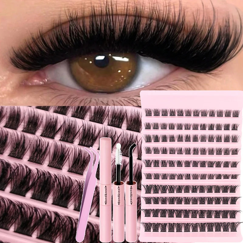 DIY Eyelash Extension Kit Individual Lashes Cluster Mix Lash Clusters with Lash Bond and Seal and Lash Accessories RELUX.STORE