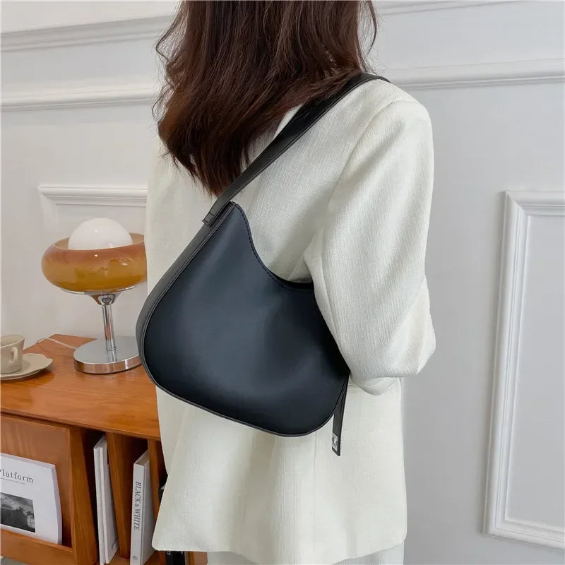 New Trendy and Fashionable Shoulder Underarm Bag PU Leather Solid Color Tote Handbag Luxury Brand Female Portable Shoulder Bag RELUX.STORE
