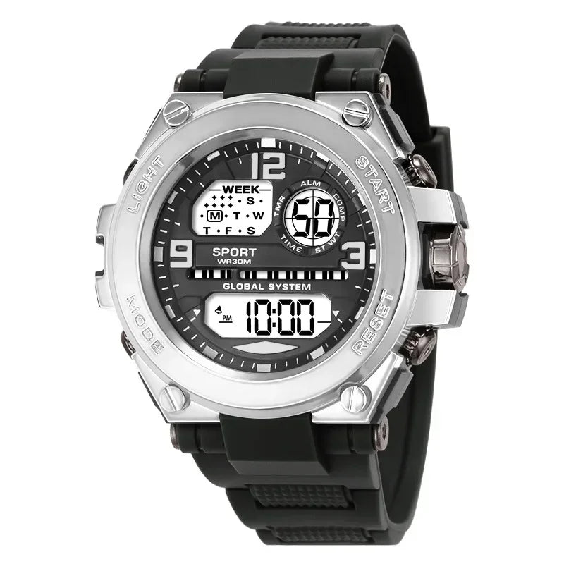 Black Sports Watch for Kids Students Men's Multifunction LED Digital Watch Waterproof Luminous Alarm Clock Electronic Watches
