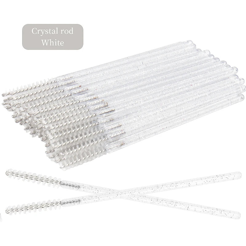 NEW 50Pcs Makeup Eyelash Brushes Disposable Crystal Eyebrow brush Diamond Handle Mascara Wand Applicator Lashes Extension Tools RELUX.STORE