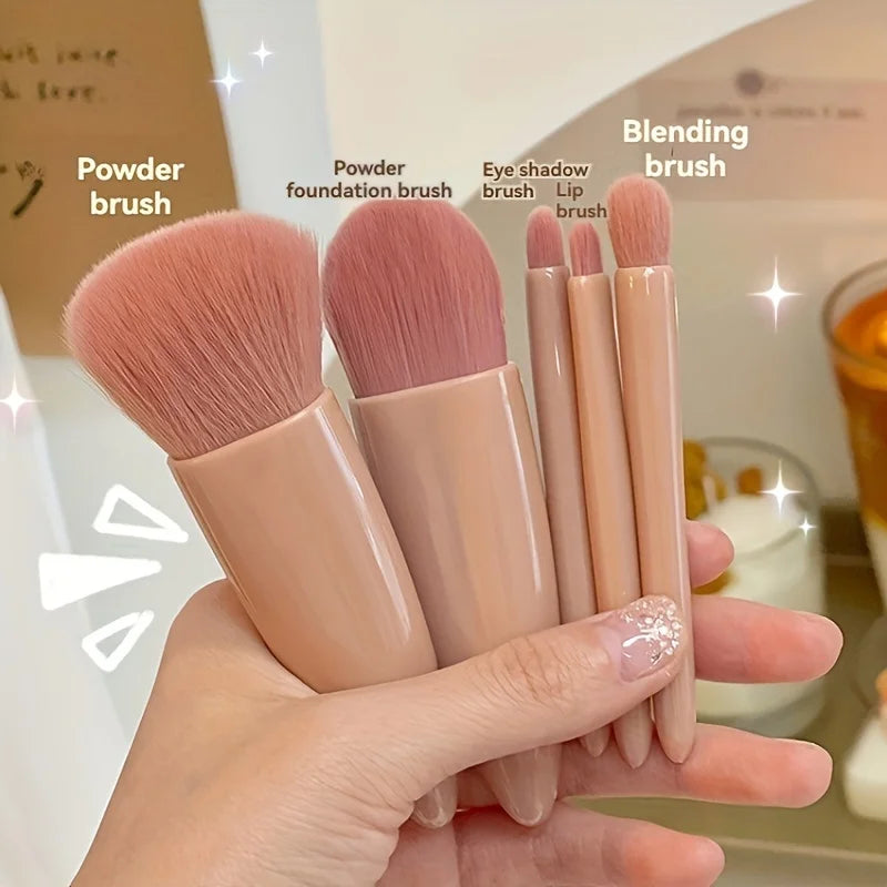 5Pcs Portable Makeup Brush Set With Mirror -  Foldable Travel Kit ，Mini Makeup Brush Set Travel Makeup Brush Set RELUX.STORE