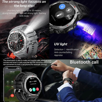 T-Rex 3 GPS Smart Watch 5ATM Waterproof 1.43 inch AMOLED HD Screen BT Call Flashlight Military Sport Smartwatches Men 2025 New