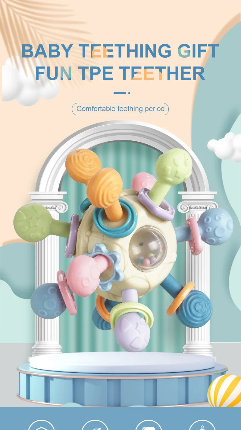 Baby Toys 0 12 Months Rotating Rattle Ball Grasping Activity Baby Development Toy Silicone Teether Baby Sensory Toys for Babies - RELUX.STORE