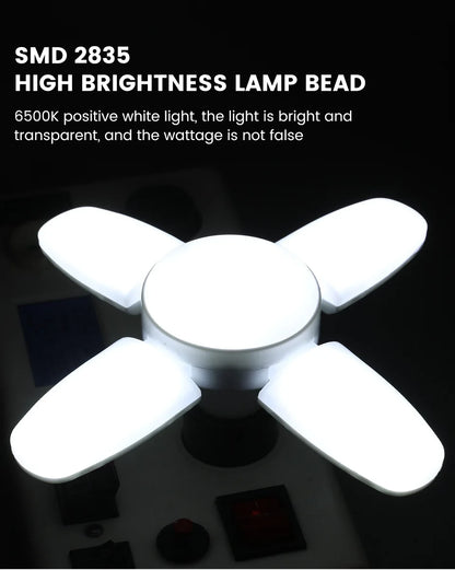 E27 Fan Shape Foldable 28W LED Bulb AC220V/110V Deformation for Home Ceiling Lights Warehouse and Garage White Leaf Light 6500K