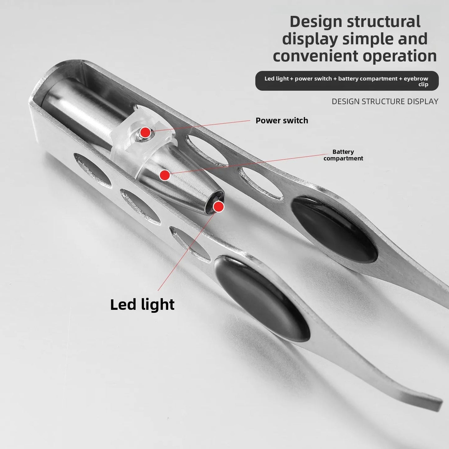 1pcs Hot Sales Portable Stainless Steel Button Cell Smart Design Eyebrow Hair Remove Tweezer with LED Light Makeup Tool RELUX.STORE