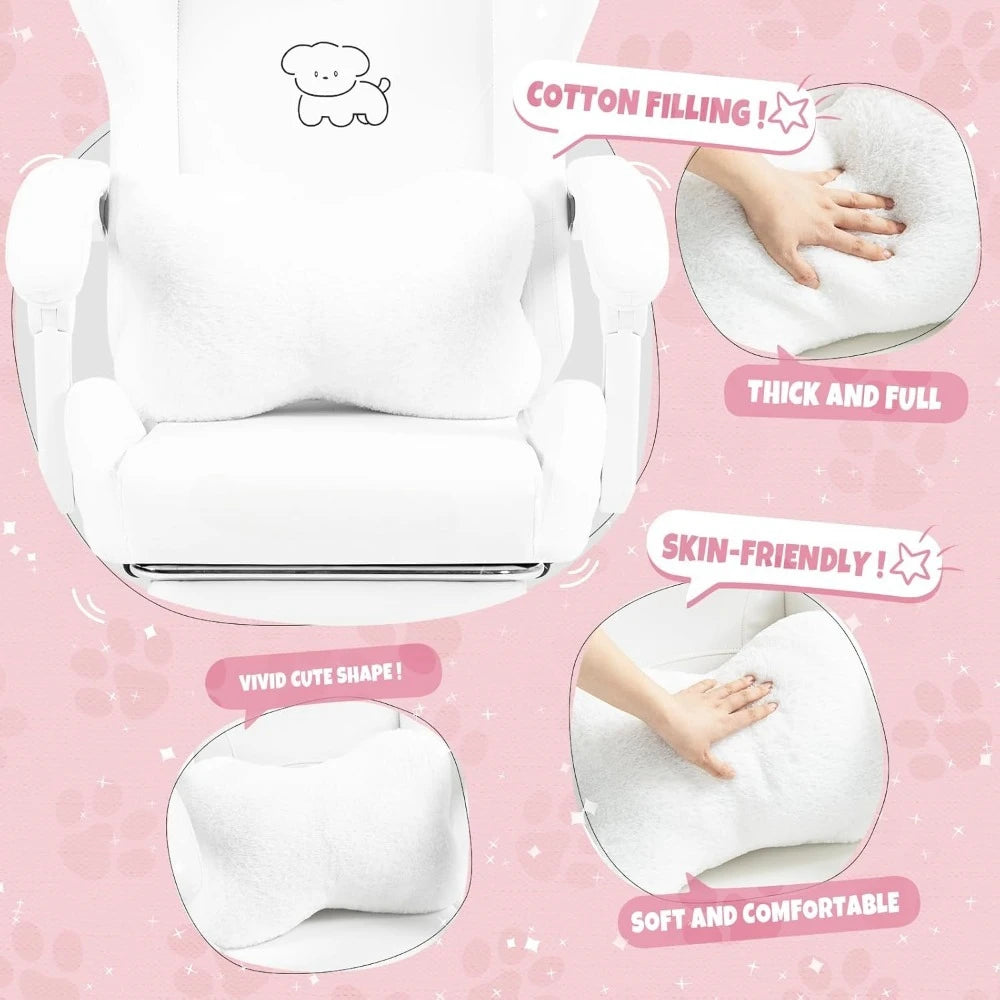 Cute Gaming Chair with Lumbar Cushion and Decorated Ears, Ergonomic Computer Chair with Footrest, Reclining PC Game Chair