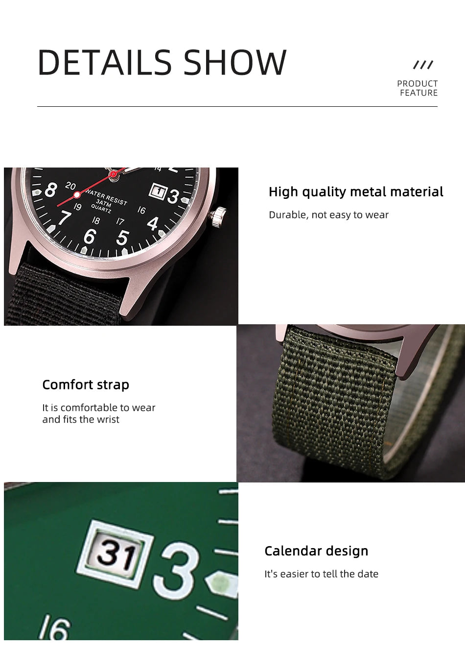 Fashion Mens Watches Luminous Hands Clock Luxury Military Sports Calendar Quartz Wristwatch Men Casual Nylon Watch Reloj Hombre