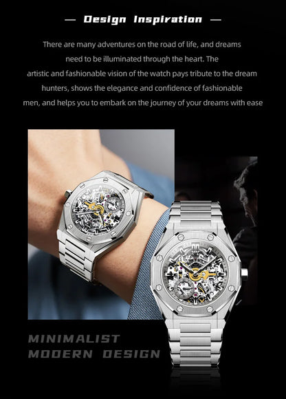 OLEVS Men's Watch Top Brand Luxury Hollowing Automatic Mechanical Watch Waterproof Luminous Watch for Men Gift Clock