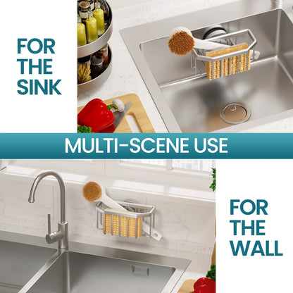 TAILI Sponge Holder for Kitchen Sink with Strong Suction Cup Removable, Rustproof Aluminum Sink Caddy for Sponge, Brush