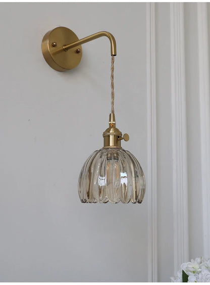 Modern Japanese Retro Floral Glass Wall Lamp Modern Simple Bedside Lamp For Bedroom Study Led Mirror Light Nordic Wall Sconce