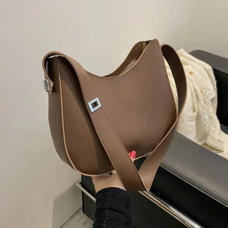 New Trendy and Fashionable Shoulder Underarm Bag PU Leather Solid Color Tote Handbag Luxury Brand Female Portable Shoulder Bag RELUX.STORE
