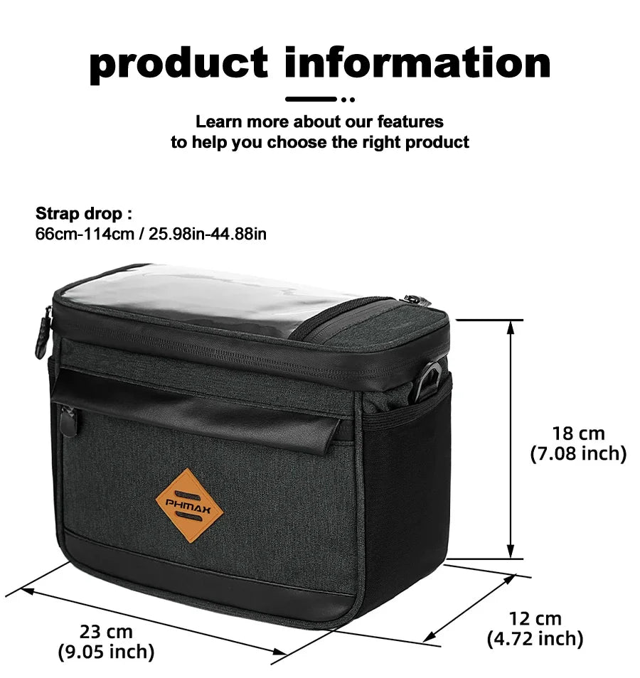 PHMAX Bike Front Bag Portable Bike Mountain Bike Handlebar Bag Multi-Pocket MTB Storage Bag Large Capacity Waterproof Bike Bag