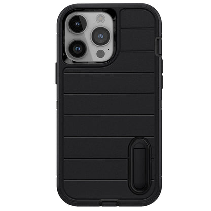 For iPhone 14/iPhone 14 Plus/iPhone 14 Pro/iPhone 14 Pro Max 5G 3-Layers Heavy Duty Protective Kickstand Phone Cover Black Case