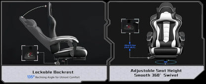 Gaming Chair, Video Game Chair with Massage Lumbar Support and Footrest Height Adjustable Ergonomic Computer Gaming Chair