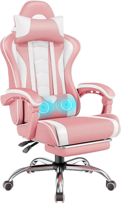 Gaming Chair, Video Game Chair with Massage Lumbar Support and Footrest Height Adjustable Ergonomic Computer Gaming Chair