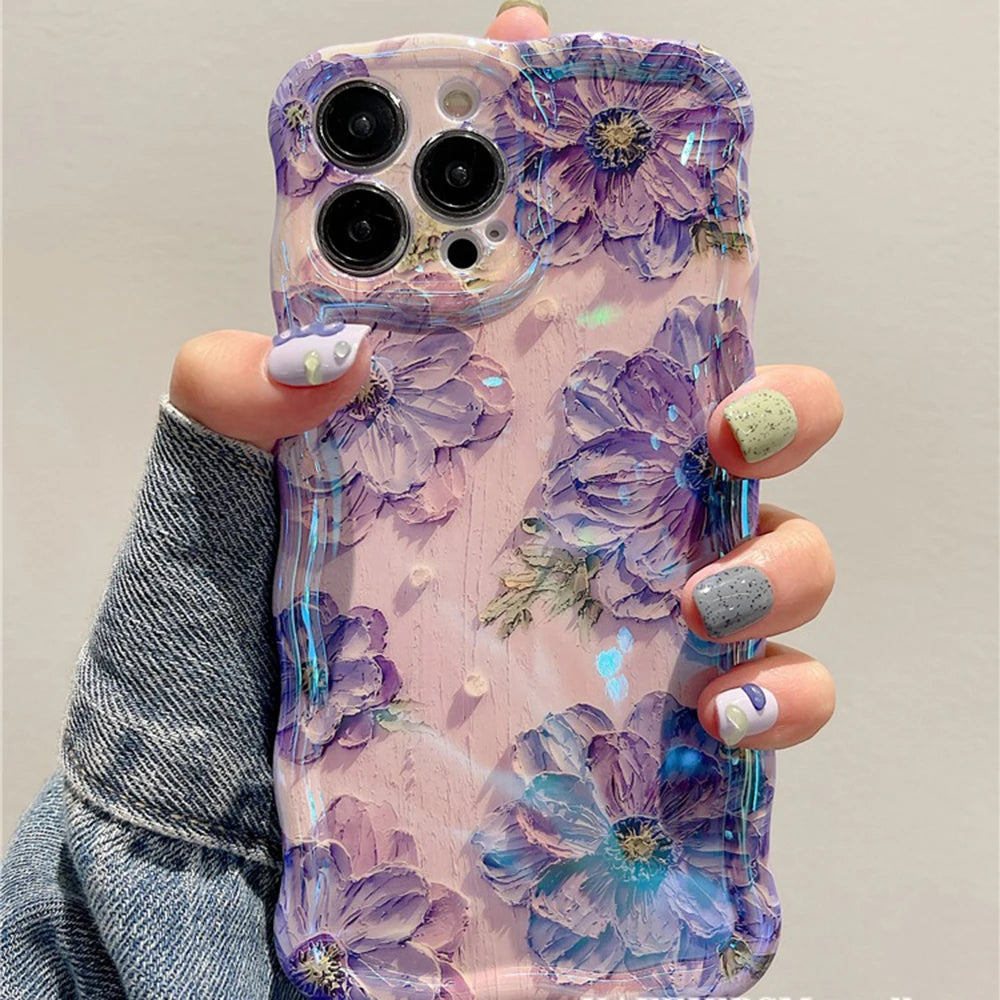 Retro Oil Painting Phone Case For iPhone 13 14 15 16 ProMax 12 11 Luxury Flower Print Shockproof Silicone Cover Artistic Decor RELUX.STORE