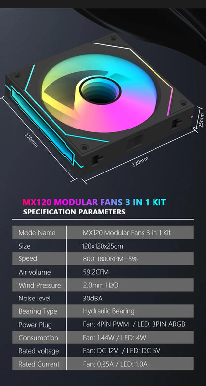 JUMPEAK MX120 360mm Modular Wireless Splicing PC 120mm Case Cooling Fan ARGB Infinite Mirror Effect For Computer Water Cooler