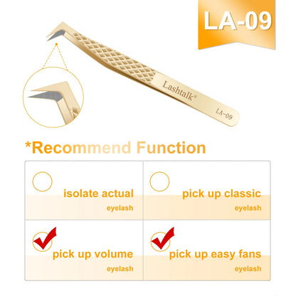 Lashtalk Precision Fiber Tip Tweezer Eyelash Extensions Diamond Grip Anti-Slip Premium Gold Stainless Steel Makeup With Box Pack RELUX.STORE