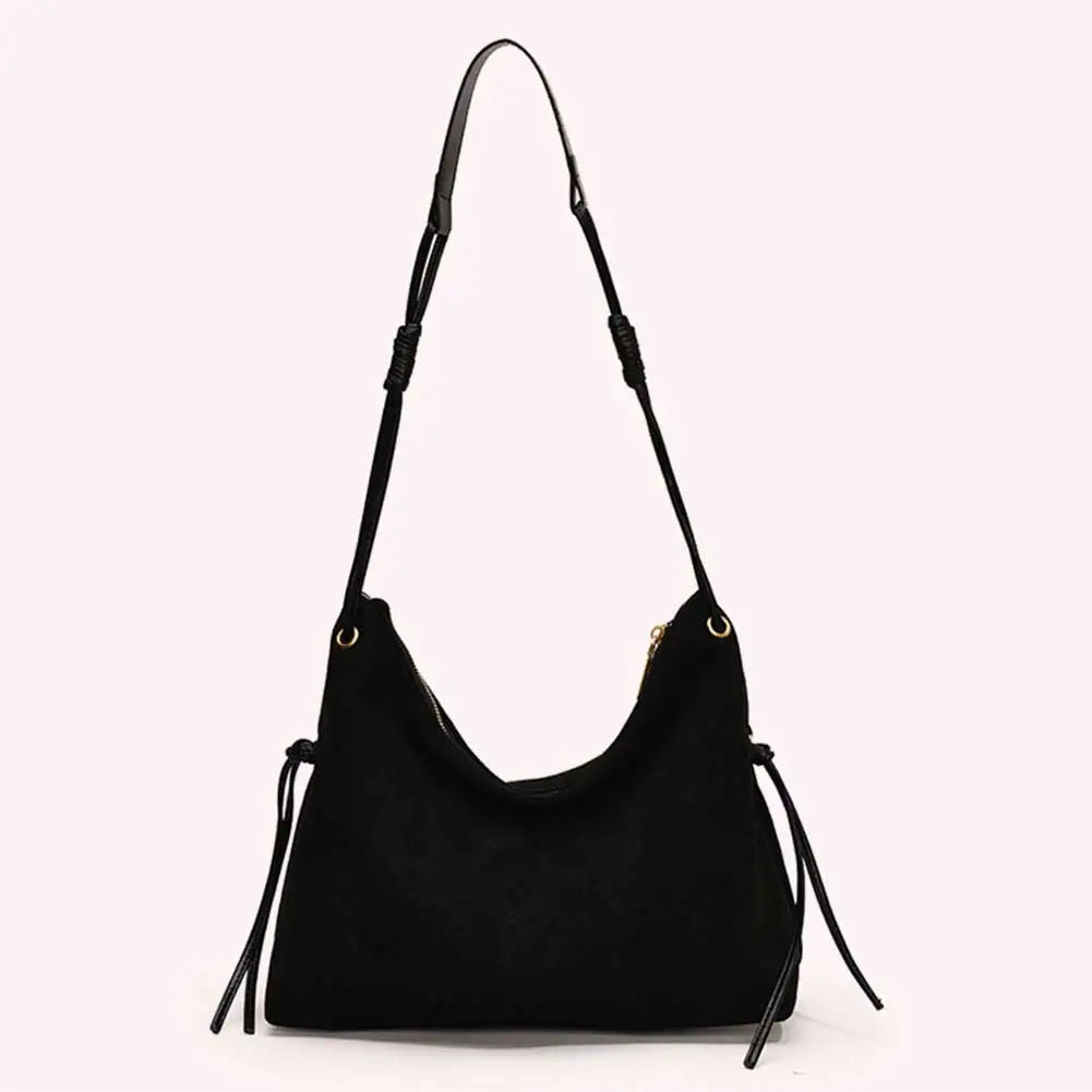 Women Suede Shoulder Bag Adjustable Strap Messenger Bag with Zipper Trendy Retro Handbag for Work Travel RELUX.STORE