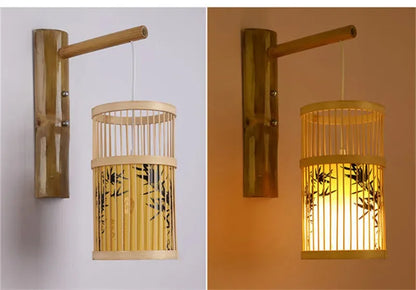 SAMAN Modern Bamboo Art Wall Lamp Bamboo Weaving Creative Living Room Restaurant Bedroom StudyTea Homestay LED Retro Wall Light