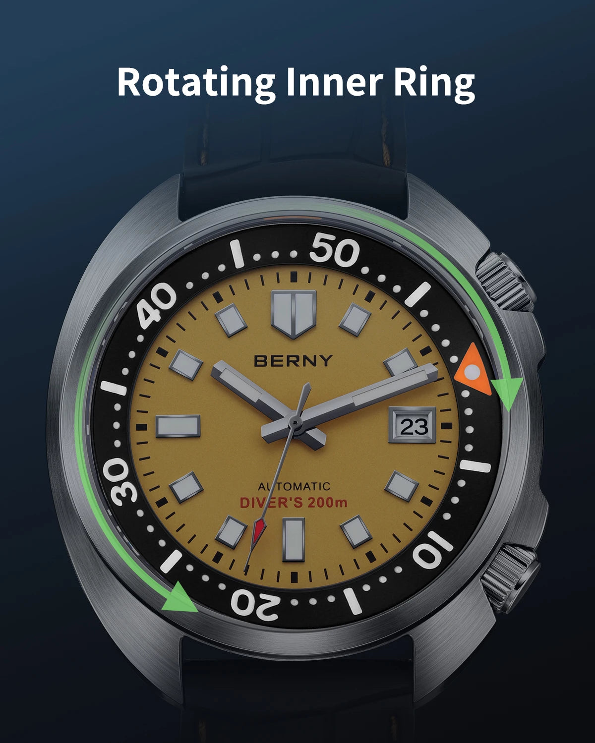 BERNY Automatic Diver Watch for Men Super Luminous Wristwatch Sapphire Sport Mechanical 20ATM 1970 Compressor Diving Men Watches