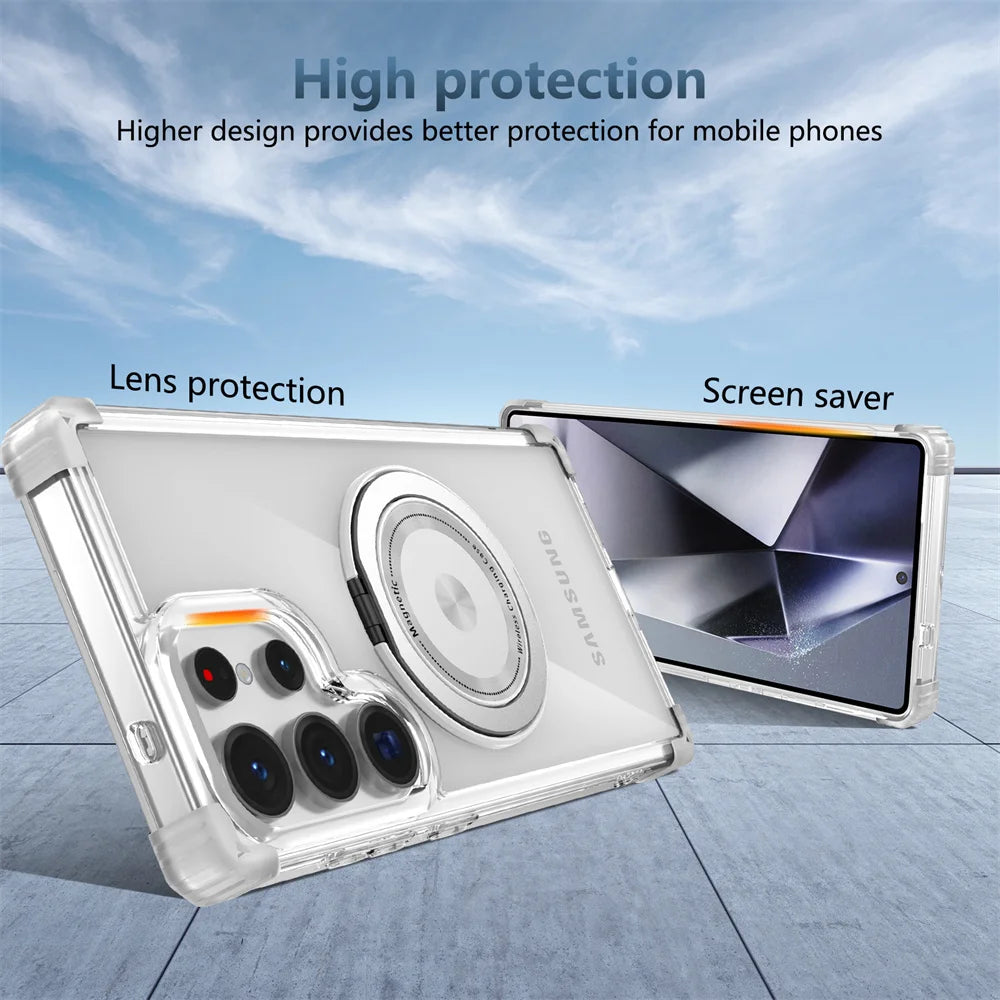 Rotating Magnetic Folding Stand Transparent Phone Case for Samsung S25 Edge S24 S23 Plus FE S21 Ultra Armor Shockproof Cover RELUX.STORE