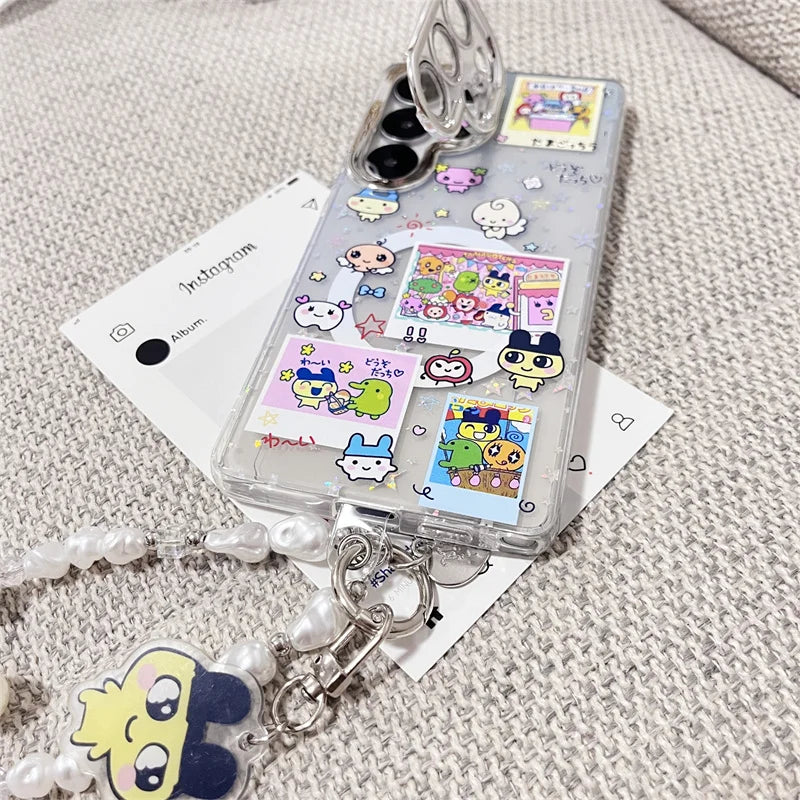 Kawaii Angel Baby Animal Phone Case For Samsung Galaxy S25 Ultra 24 Plus S23 S25 Edge Cover with Stand Chain Cute Magnetic Cases