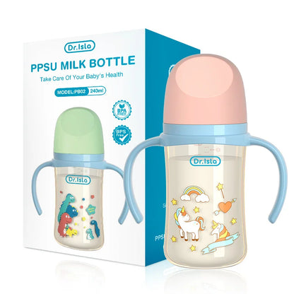 MAMIJOY 160/240ML PPSU Baby Bottle Double Handle Infant Drop-proof Baby Wide-caliber Milk Bottle Newborn Feeding Bottle BPA Free