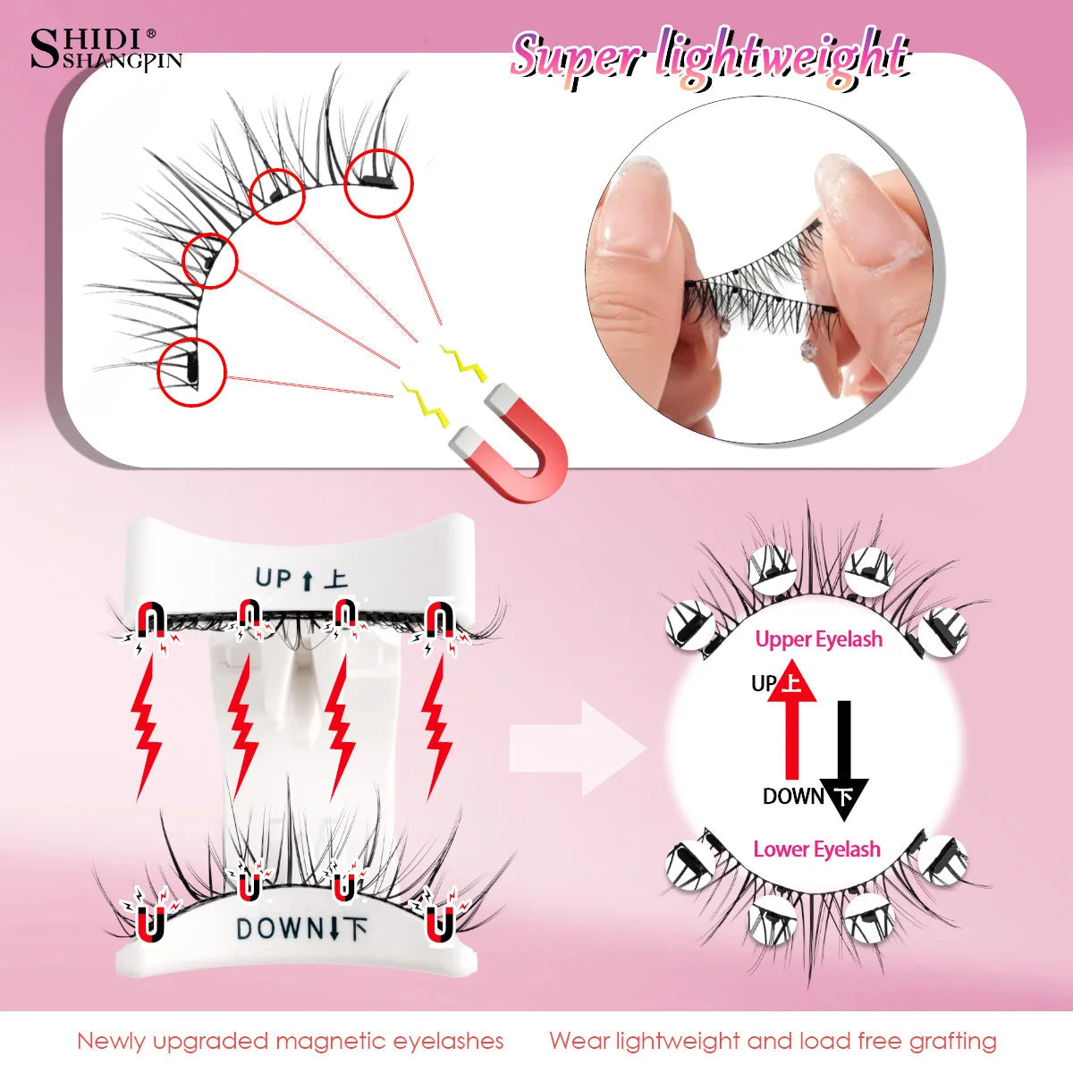 2 Pairs Magnetic Eyelash Natural Look Fluffy False Eyelashes Reusable Magnetic Eyelash Set with Applicator No Glue Need Makeup RELUX.STORE