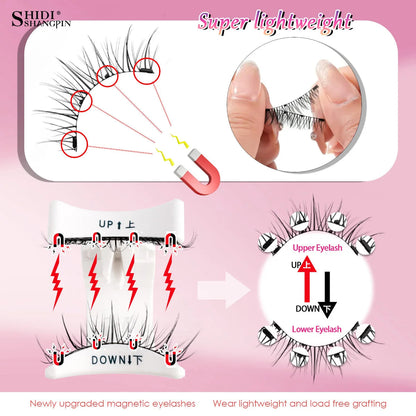 2 Pairs Magnetic Eyelash Natural Look Fluffy False Eyelashes Reusable Magnetic Eyelash Set with Applicator No Glue Need Makeup RELUX.STORE
