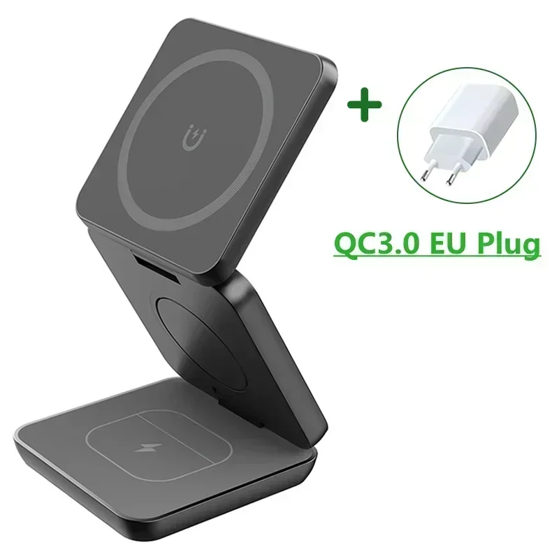 “3-in-1 Foldable Magnetic Wireless Charger Stand – Fast Charging Dock for iPhone 16/15/14/13 Pro Max, Apple Watch 10/9, & AirPods | Wireless Charging Station Holder”