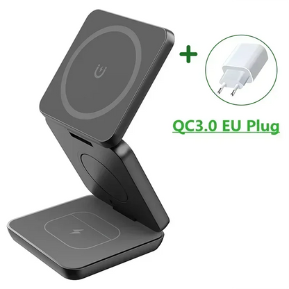 “3-in-1 Foldable Magnetic Wireless Charger Stand – Fast Charging Dock for iPhone 16/15/14/13 Pro Max, Apple Watch 10/9, & AirPods | Wireless Charging Station Holder”
