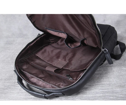 High Quality Fashion Genuine Leather Backpack Men Bagpack Student School Bag Backpack daily male Rucksack large Knapsack Black