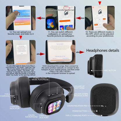 Siindoo JH-ANC930Plus Active Noise Cancelling Headphones, Hybrid Wireless Headphone With Multi Magnetic Touch Control LED Screen RELUX.STORE