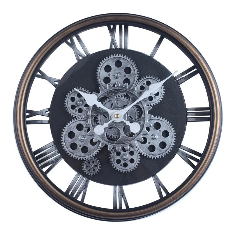 Industrial Gear Wall Clock with Rotating Gear Decoration - Antique Style and Quiet Movement RELUX.STORE
