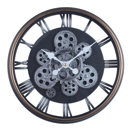 Industrial Gear Wall Clock with Rotating Gear Decoration - Antique Style and Quiet Movement RELUX.STORE