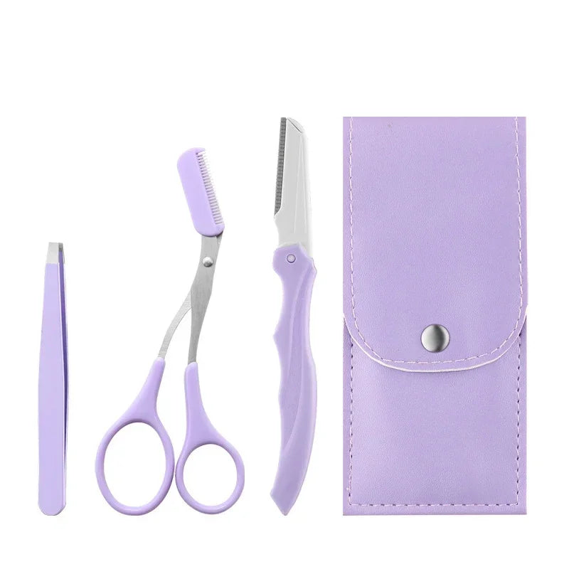 Private Label 3Pcs/Set Makeup Tools Portable Eyebrow Trimming Set Eyebrow Razor Eyebrow Scissors with Comb RELUX.STORE