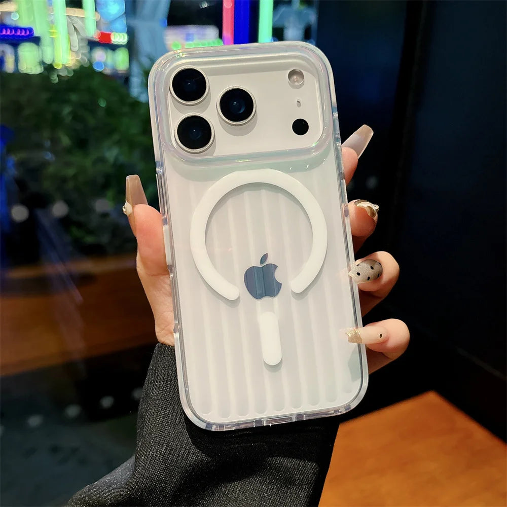 Luxury For Magsafe Aurora Clear Luggage Phone Case For iPhone 17 16 15 14 13 Pro Max Plus Wireless Charging Protective Covers RELUX.STORE