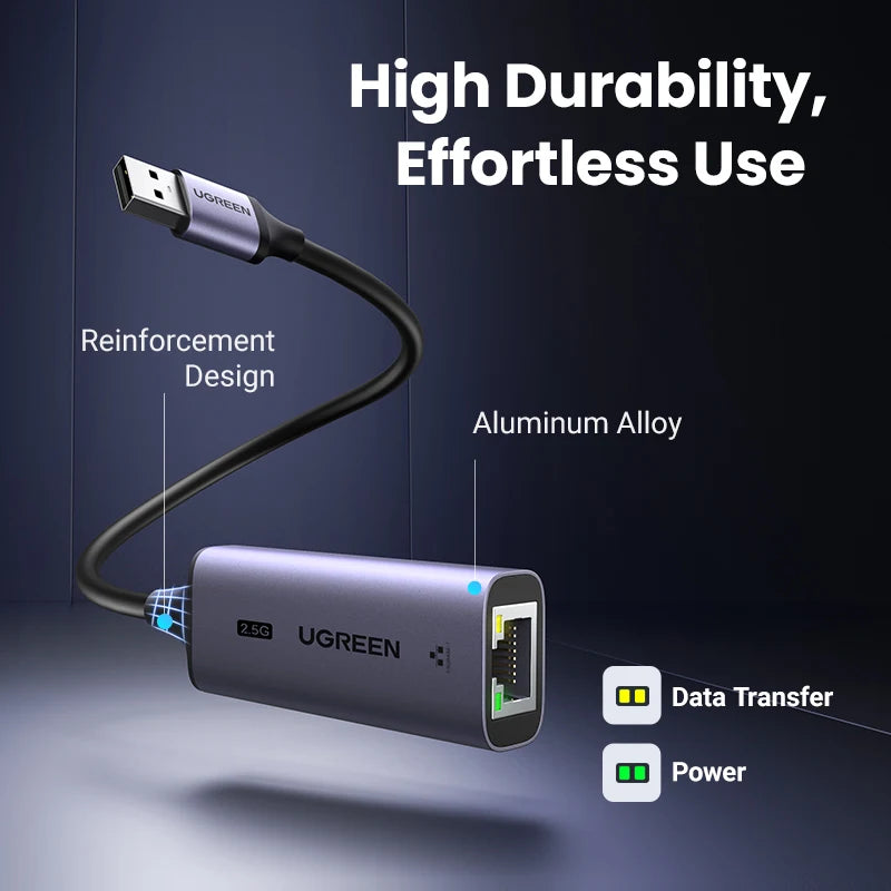 USB Ethernet Adapter 2.5G 2500Mbps USB3.0 Network Card for Laptop PC NAS Server Windows Mac OS USB-A/C Internet Adapter